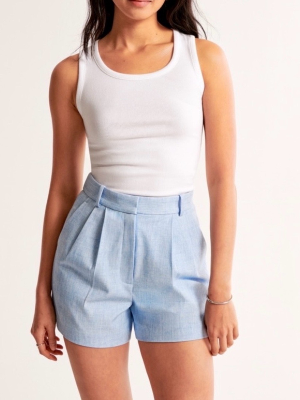 Abercrombie and Fitch Sloane High Waisted Shorts - 26/2 - Light Blue